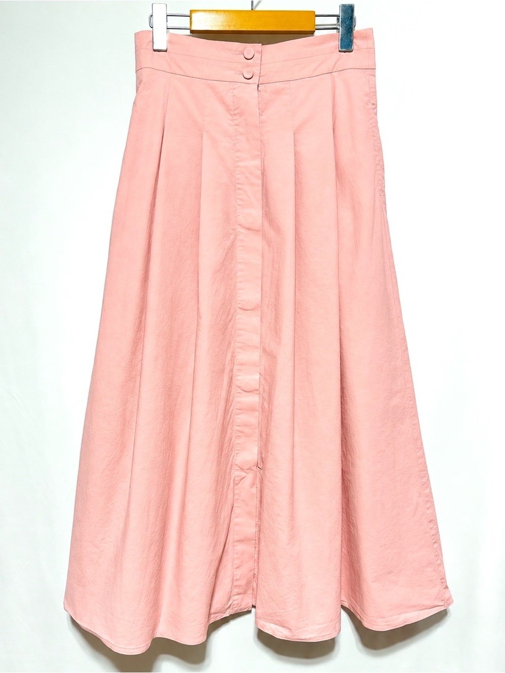 Marella Pink Pleated Button Front A Line Maxi Skirt Cotton Stretch Size 6